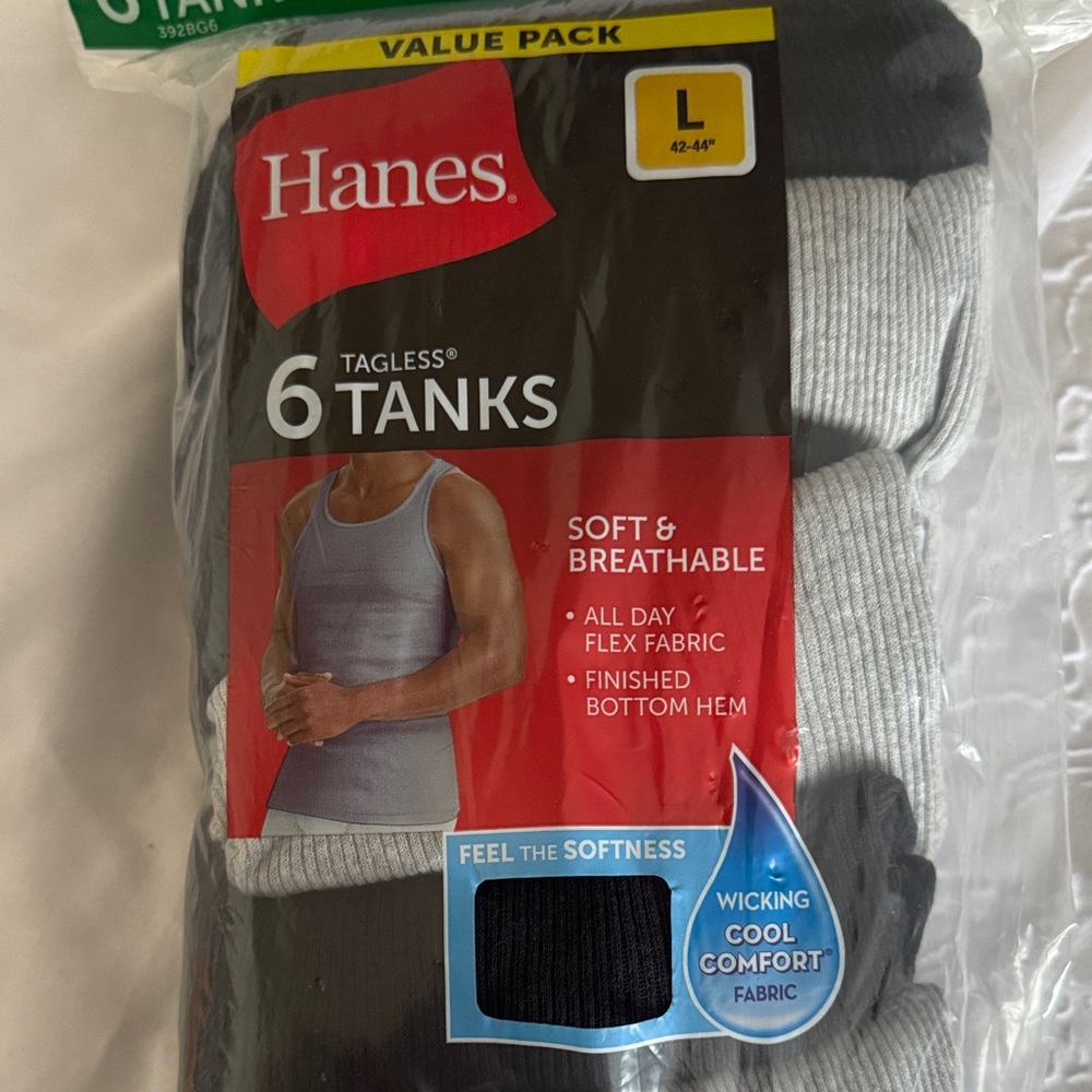 Hanes Men's Tagless Tanks in Black and Gray - 6 Pack
